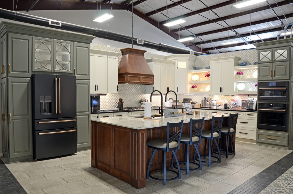 Kitchen cabinetry display at the Guthrie Kitchen & Bath Plus showroom