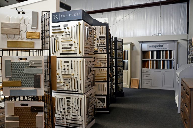 Tile and stone samples at the Guthrie Kitchen & Bath Plus showroom