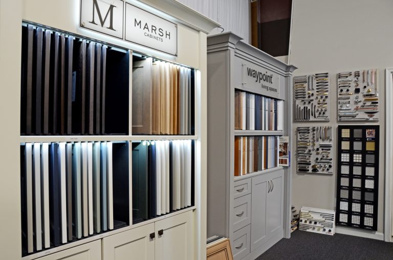 Cabinet door and finish samples at the Guthrie Kitchen & Bath Plus showroom