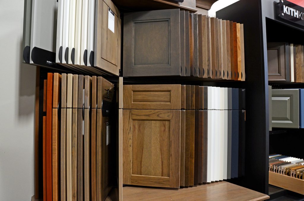 Cabinet door and finish samples at the Guthrie Kitchen & Bath Plus showroom