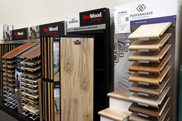 Flooring samples at the Guthrie Kitchen & Bath Plus showroom
