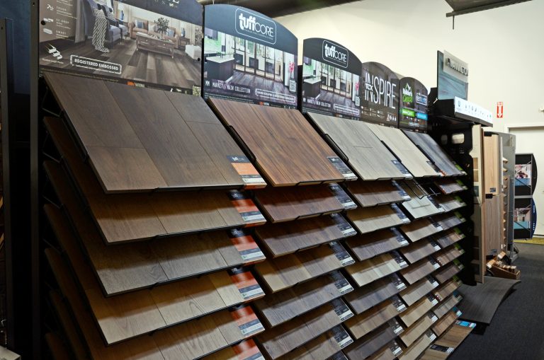 Flooring samples at the Guthrie Kitchen & Bath Plus showroom