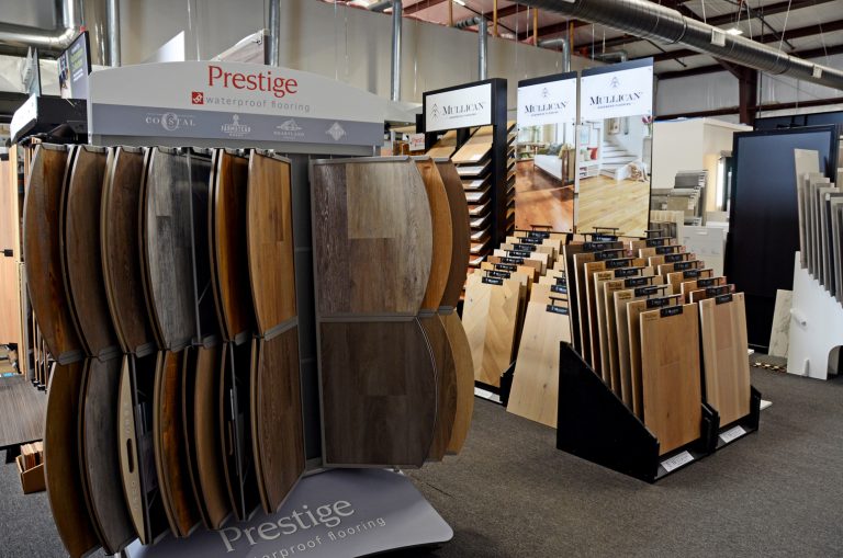 Countertop and surface samples at the Guthrie Kitchen & Bath Plus showroom